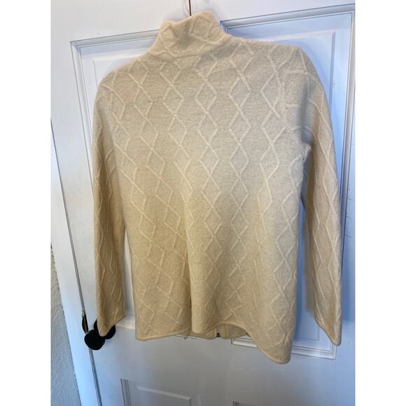 Cream Vintage Fisherman Wool Talbots Zip Up Cardigan Medium - Picture 5 of 6